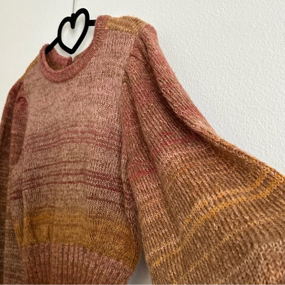 L*SPACE Rust Orange Red Balloon Sleeve Cropped Juniper Sweater Size S - Picture 5 of 10